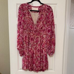 Anthropologie Somerset Mini Dress Long Sleeve, Fuschia & Pink